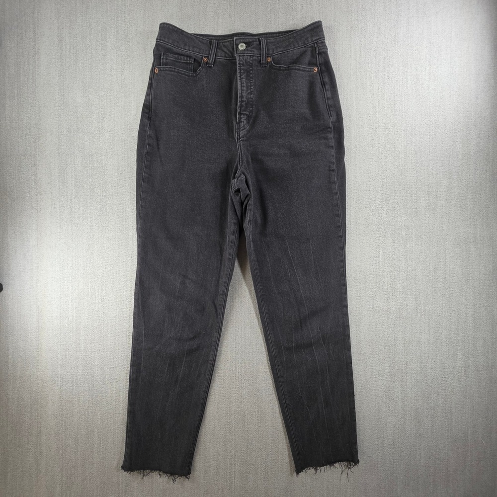 Old Navy O.G. Straight Jeans Women 8 Black Higher High-Rise Raw Hem 1409